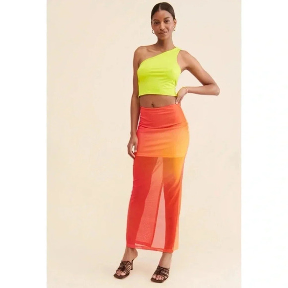 Boskemper Mesh Colorblock Maxi Skirt Sheer Long Ombre Orange - Picture 15 of 15
